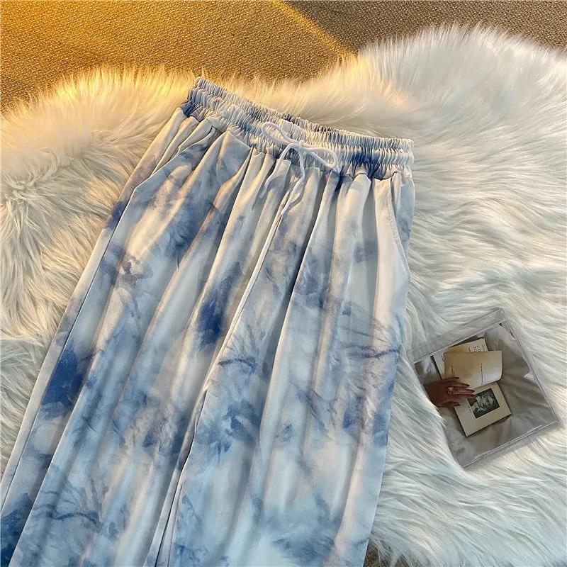 Net Red Tie-dye Beam Pants Female Girl Fried Street Korean Version of Hong Kong Flavor Loose Harajuku Bf Wind Student Trend