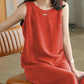 Women's Short Sleeve Dress Summer Loose Large Size Mid Length Round Neck Solid Color Skirt