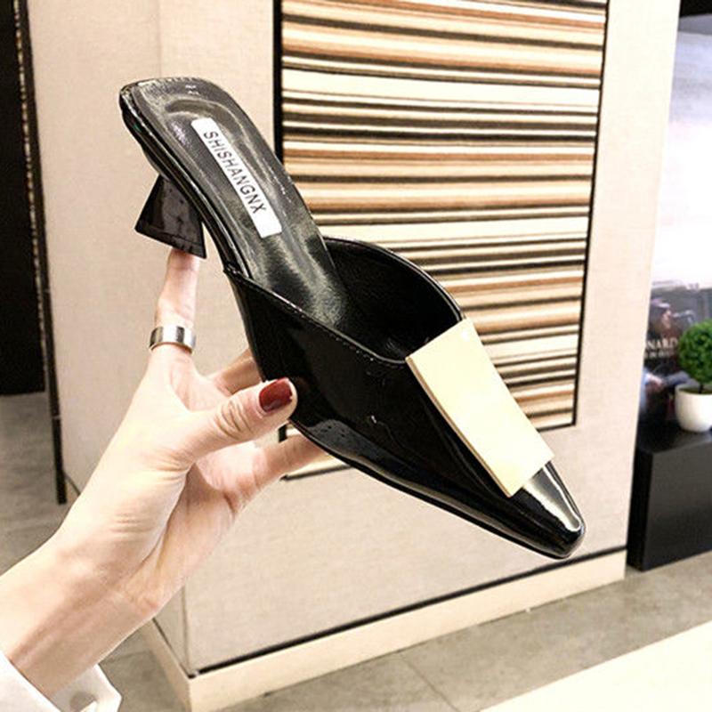 Pointed Half Slippers Women's Summer Wear Fashion All-match Thick Heel High Heel Sandals Muller Half Toe Shoes