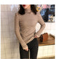 Women Sweaters Stripe Prints High Collar Long Sleeve Pullover Bottoming Shirts
