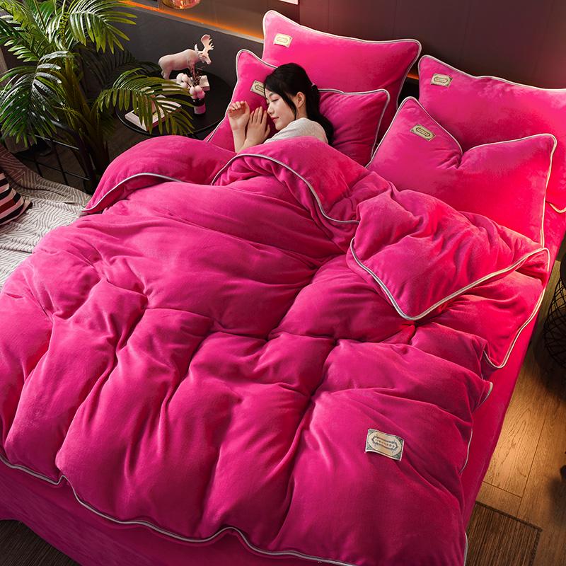 4pcs  Winter Fleece Bedding Set Duvet Cover Double Side Flat Sheet Bed Linen Home Bedclothes