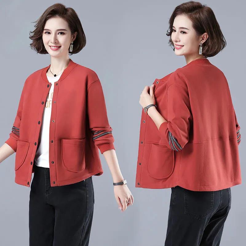 Cotton Spring Jacket Women's Short Loose Large Size Sports Baseball Uniform Casual Long Sleeve Top