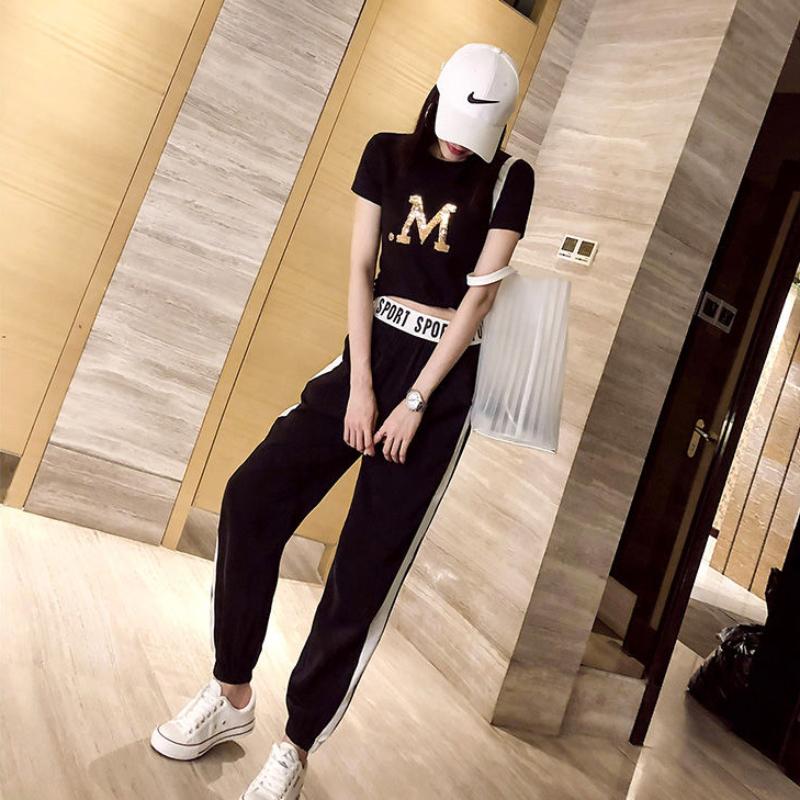 Fashion Slim Ins Spring and Summer Casual Sports Bottoming Nine-point Pants Female Korean Students Loose