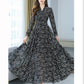 Chiffon Long Sleeve Dress Spring and Autumn Floral Chiffon Super Fairy Waist Beach Dress Long Skirt Fabric Lightweight Breathable