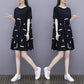 Large Size M-XXXXL Summer Polyester Short-sleeved Knee-length A-line Dress
