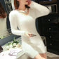 Winter Sweater Dress for Women Stretch Knitted Dress Female  Sexy Wrap Dress Long Sleeve Tight V-neck High Waist Bottoming Bodycon Dress