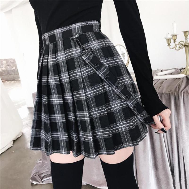 A-line Pleated Skirt Womens High Waist Streetwear Cotton Plaid Skirts Dancing Short Skirts