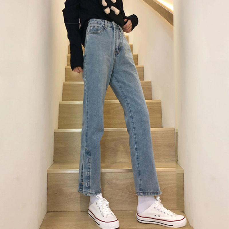 WTEMPO Women's Jeans Loose and Slim Wide Leg Straight  Denim Big Pocket Trousers Button Split