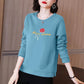 Rose Branch Print Pullover Women Cotton Shirt Long Sleeve T-shirt Casual Slit Bottoming Shirt Spring