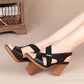 Fashion Women Sandals Platform Summer Round Mid Heel Peep Toe Casual Non-slip Back Strap Beach Ladies Shoes