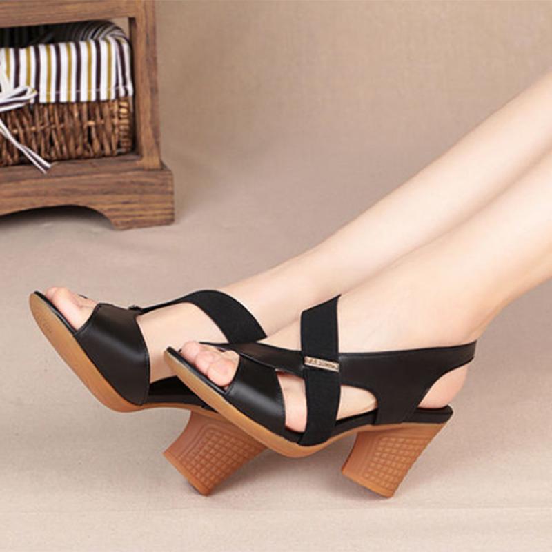 Fashion Women Sandals Platform Summer Round Mid Heel Peep Toe Casual Non-slip Back Strap Beach Ladies Shoes