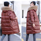 Women's Glossy Loose Down Jacket Mid-length Korean Thick Coat Warm Cotton Coat with Big Fur Collar Winter Quilted Jacket