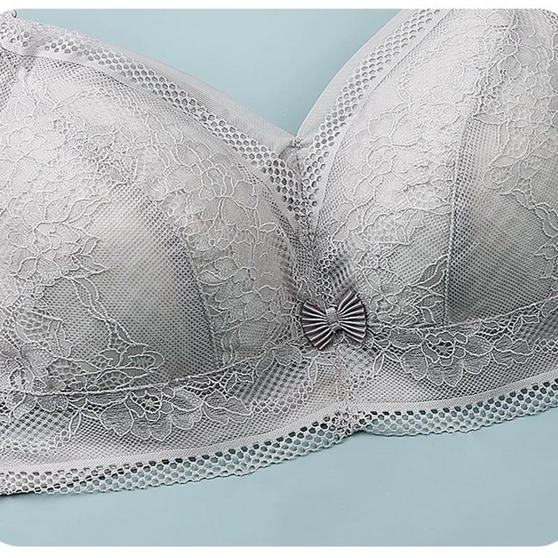 Women's Sexy Lace Large Size Underwear for Big Breasts Comfortable Adjustable Ultrathin Bra Female Full Cup Underwear Gather No Steel Ring Brassiere
