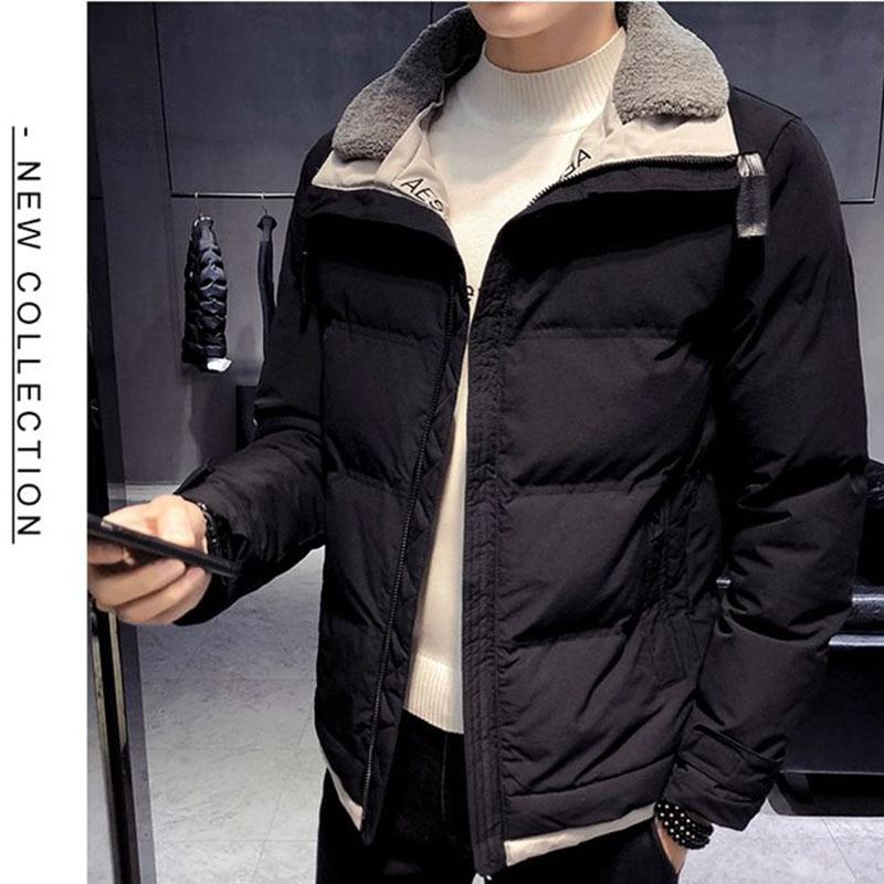 Men's Winter Warm Cotton Jacket Korean Style Fashion Brand Thick Lamb Wool Detachable Collar Cotton Jacket Men