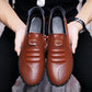 Men Summer Leather Shoes Breathable Hollow PU Shoes Slip on Soft Sole Casual Leather Shoes Comfortable Driving Shoes Leisure Round Toe Wear-resistant