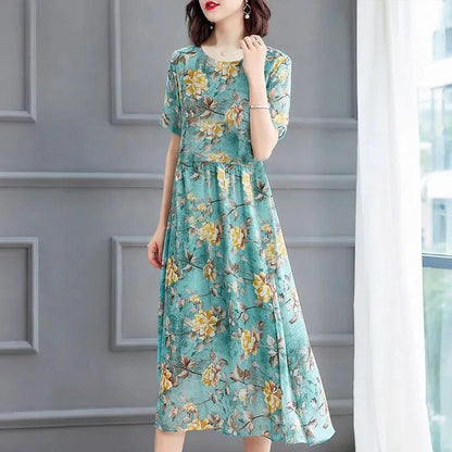 Women's Summer Dress Print Round Neck Skirt Women's Plus Size Midi Skirt
