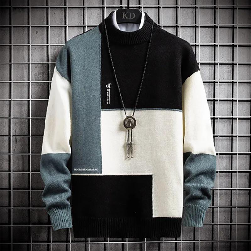 Men's Sweatshirts Autumn Mid-collar Thick Section Half High Neck Youth Knit Sweater Color Matching Men Sweater