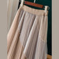 Pleated Printed Gauze Skirt High Waist Elastic Waist Mid-length Large Hem Skirt Spiral Color Stitching Lace A-line Skirt