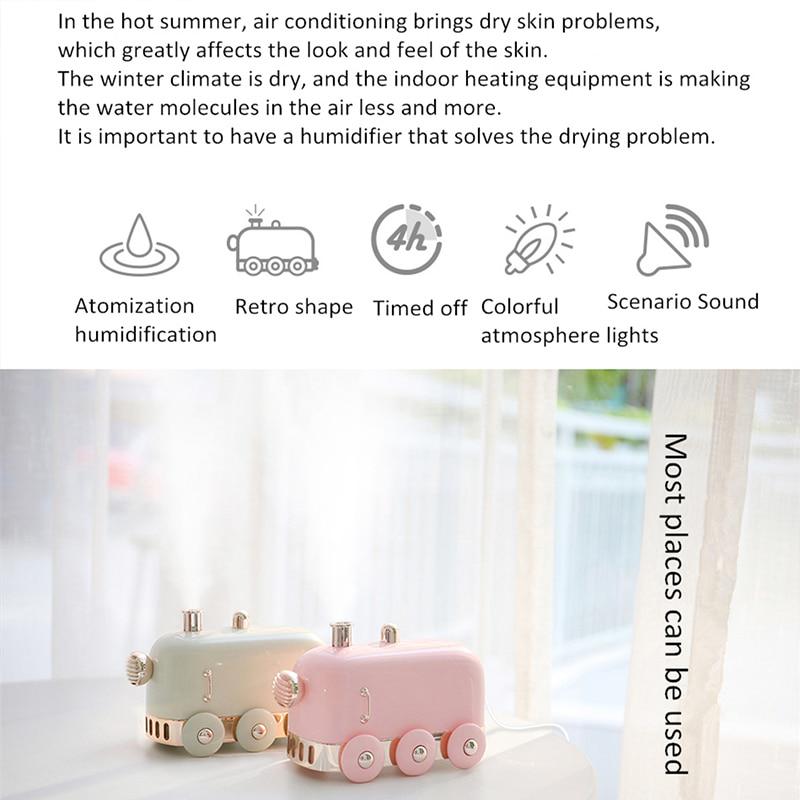 300ml Ultrasonic Humidifier Retro Mini Train USB Aroma Air Diffuser Essential Oil Mist Maker Fogger With Color LED Light