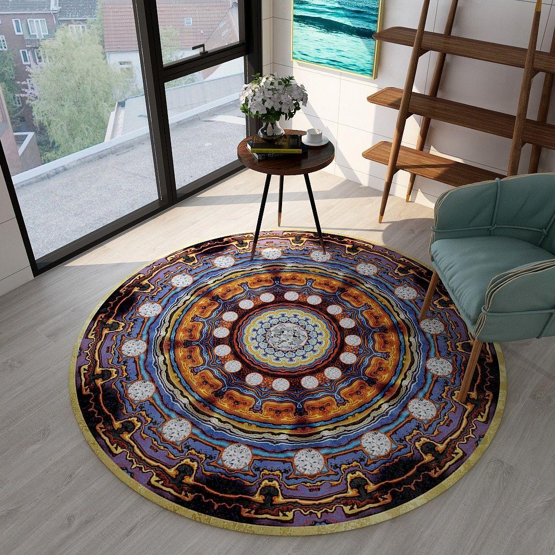 Round Carpet National Wind Retro American Computer Chair Hamper Pad Bedroom Living Room Book Clothes Room Non-slip