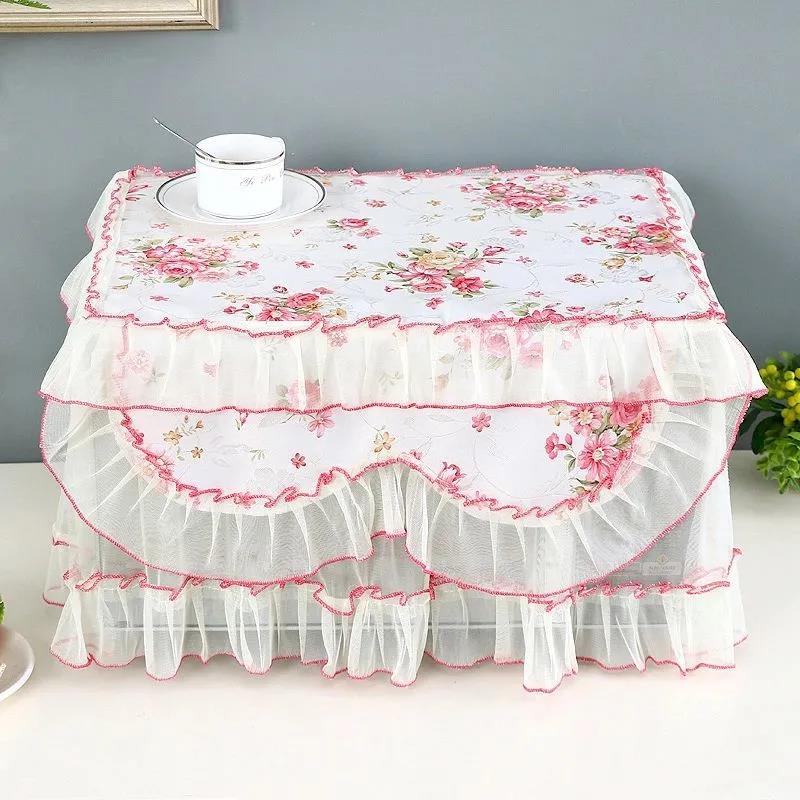 Lace Yarn Edge Microwave Oven Cover Cloth Dustproof Curtain Kitchen Household Antifouling Cover Towel
