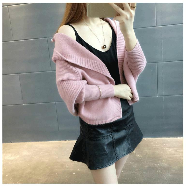 Knit Cardigan Sweater Women Cardigan Sweater Short Coat Sweater Women Loose Hooded