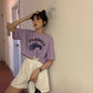 Women's Fashion Round Neck Digital Printing Half Sleeve Asymmetry Short T-shirt