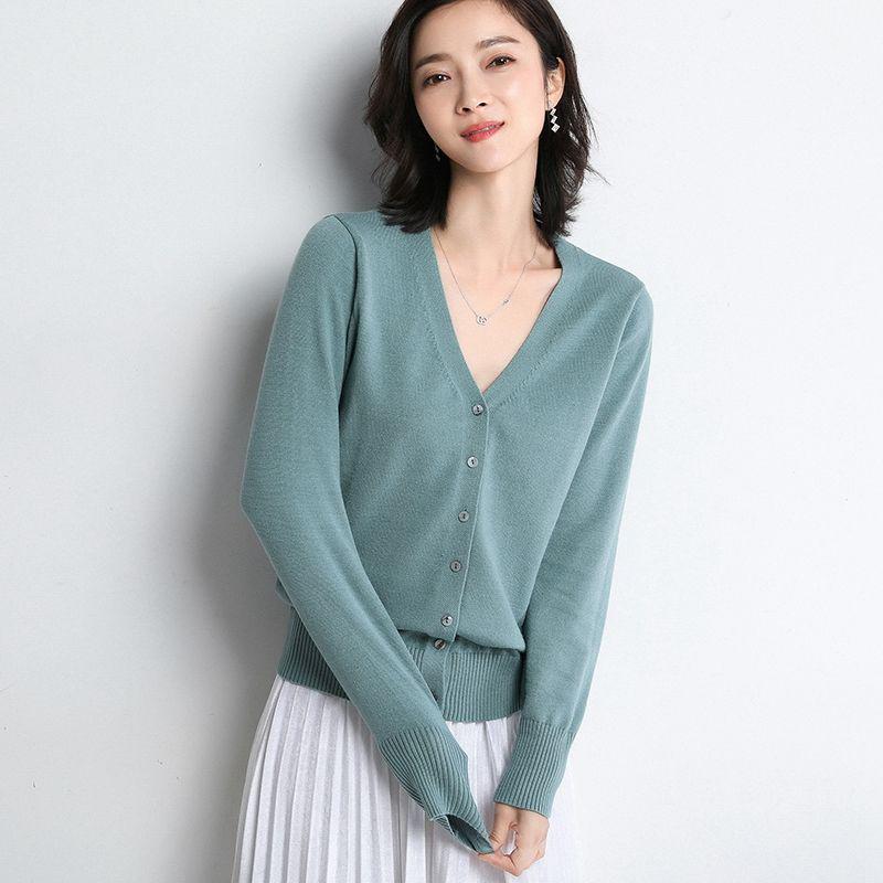 Knit Cardigan Women's Short Sleeve Jacket Cardigan V-neck Solid Color Large Size Sweater