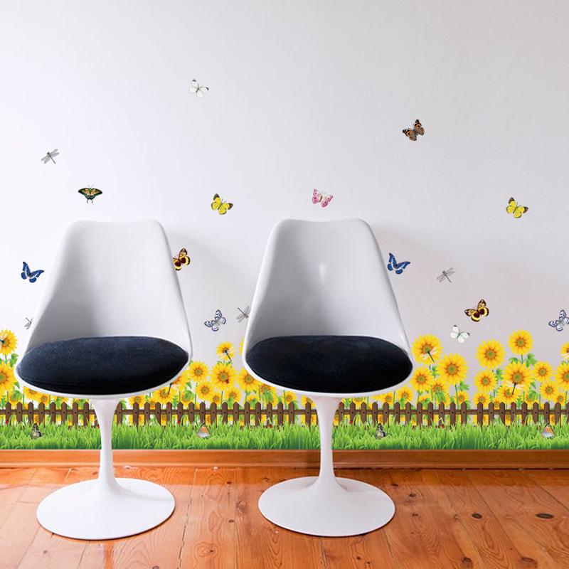 New sunflower flower baseboard bedroom living room PVC removable wall sticker painting
