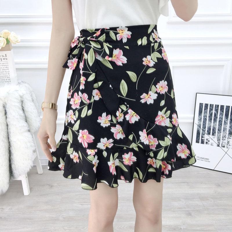 Bohemian Print Summer Skirts Womens Ruffle Floral Short Skirt High Waist Chiffon Beach Mini Skirt