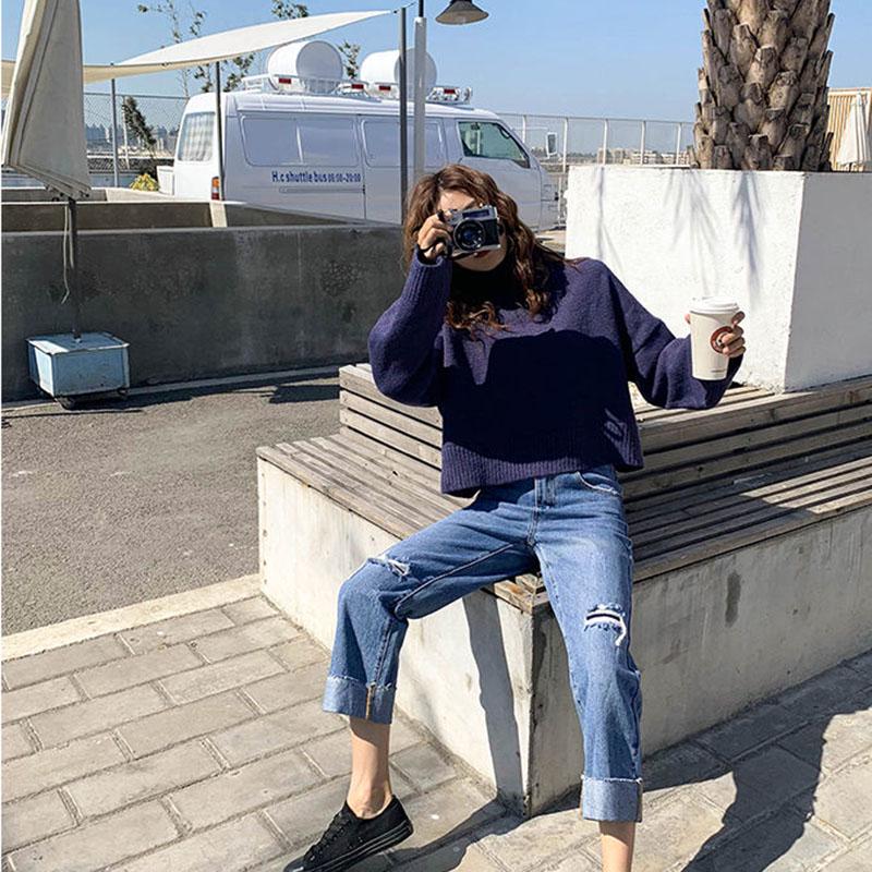 Autumn and Winter Half Turtleneck Sweater Short Padded Bottoming Shirt Loose Casual Young Women's Top