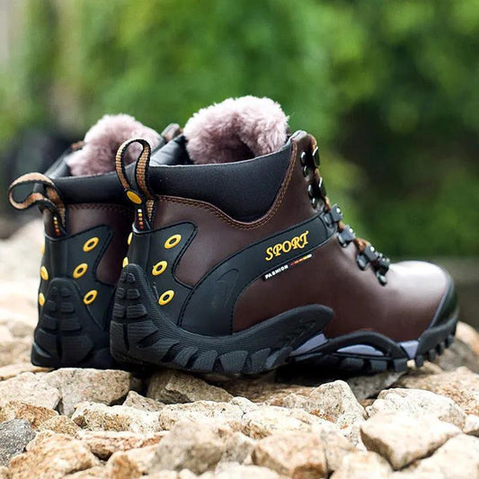 Leather Outdoor Winter Shoes Cotton Boots Men's Snow Boots Winter Plus Velvet Warm Leather Shoes Winter High-top Shoes