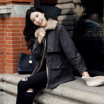 Autumn and Winter Plus Velvet Thicker Pie To Overcome Short Loose Loose All-match Jacket Fashion Temperament Female Jacket