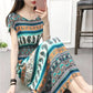 Ethnic Style Long Dress Casual Comfort Cotton Dress Plus Size Short Sleeve Dress Summer