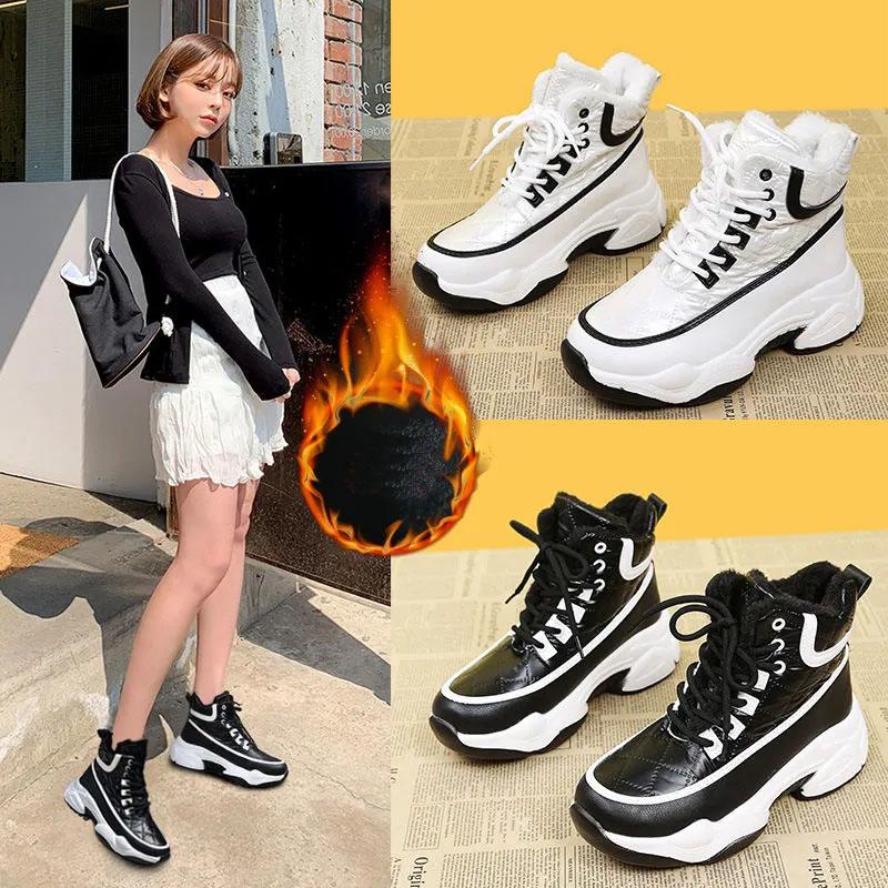 Soft Leather Leisure Pine Cake Snow Boots Winter Plus Velvet Warm Cotton Shoes Sports Shoes Casual Shoes Waterproof