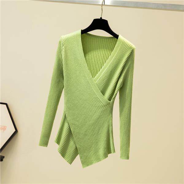 2021 Long-sleeved Cross V-neck Bottoming Shirt Women Autumn and Winter Knit Sweater