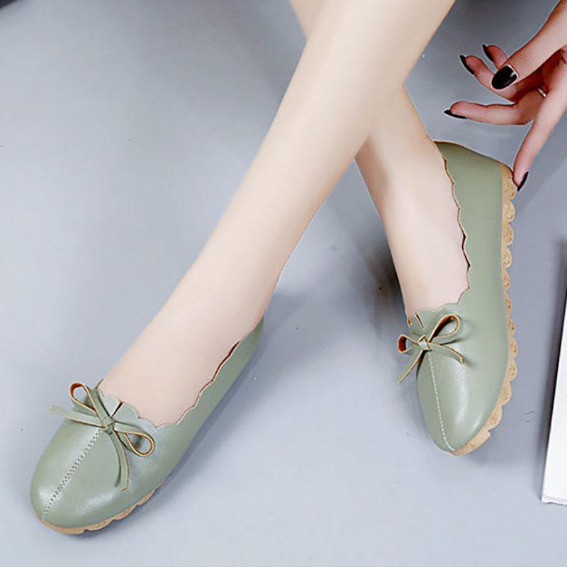 Korean Version of Shallow Mouth Mother Shoes Soft Sole Round Toe Bowknot Work Lazy Shoes