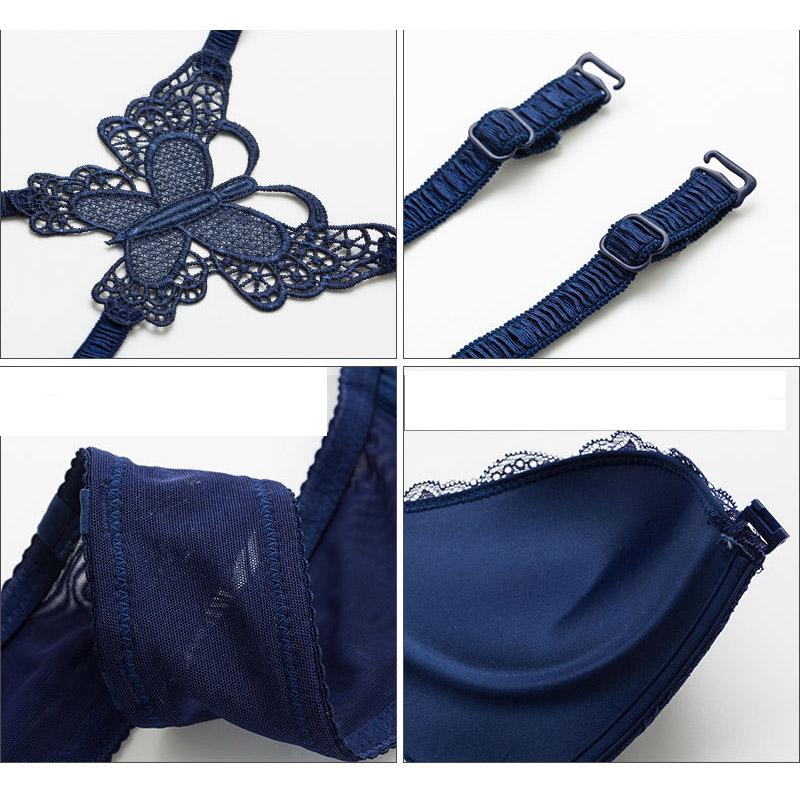 Feminine Gathered Bra Set without Steel Bezel Front Button Beautiful Back Bra Butterfly Lace
