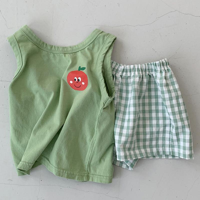 Summer Children Boys and Girls Baby Cute Casual Cotton T-shirt Shorts Two-piece Baby Sleeveless Vest Cover