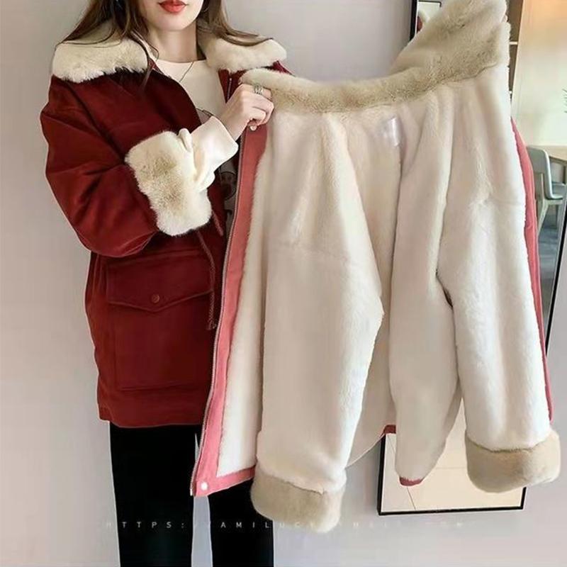 Women's Winter Plus Velvet Thickened Mid-length Cotton Coat Loose Drawstring Korean Style Cotton Coat Jacket Tooling Pie To Overcome Jacket Casual Top