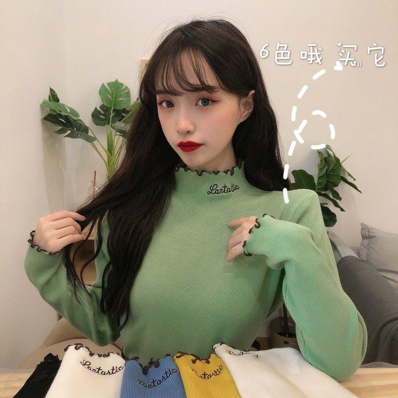 Pofulove Little Man Wild Fungus Bottoming Sweater Sweater Women's Fashion Outerwear Western-style