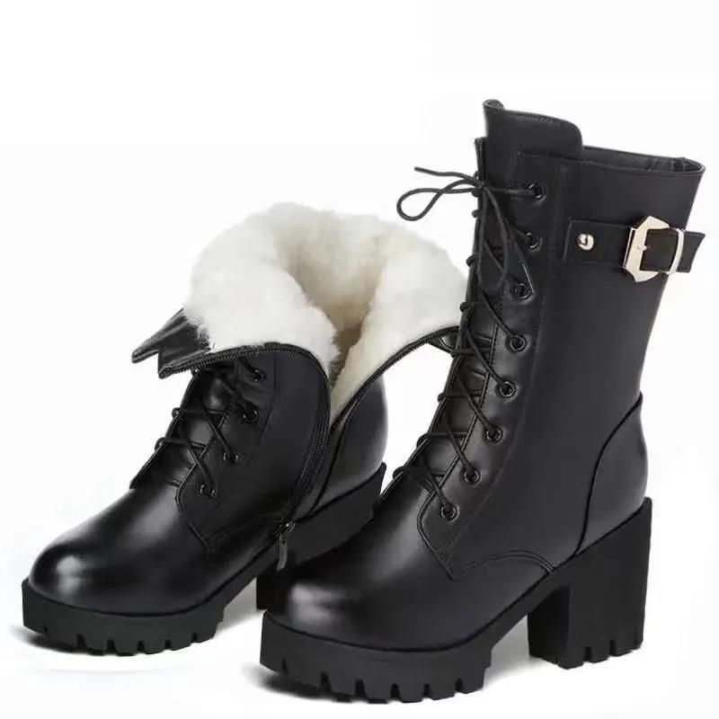 Winter Thick-soled Women's Martin Boots Chunky Heels Mid-boots Plus Velvet Warm Ankle Boots