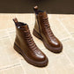 Retro Brown Martin Boots Women Autumn and Winter British Style Leather All-match Thick-soled Short Boots Women Plus Velvet Waterproof Boots