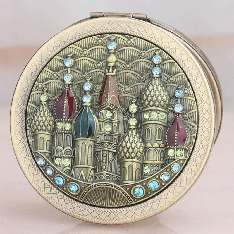Retro European Foldable Round Shape Makeup Mirror Ladies Collapsible Portable HD Thin and Light Must-have Makeup for Travel Appointment Small Mirror