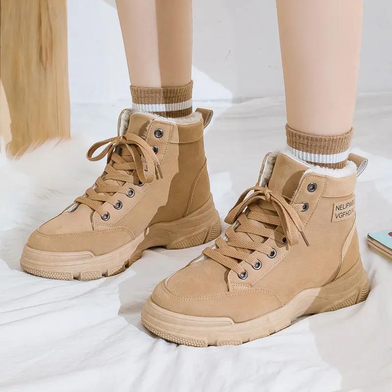 Martin Boots Women Plus Velvet Autumn and Winter High-top Shoes Ankle Boots Warm Thick Cotton Shoes