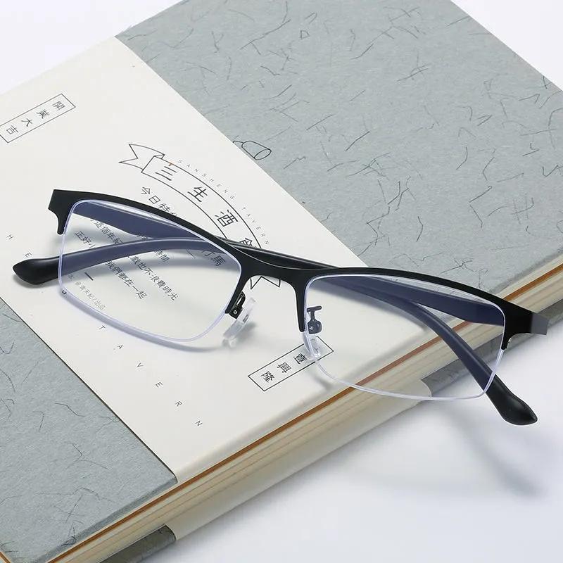 Women's Business Half-frame Anti-blue Light Flat Glasses Ultra-clear Resin Myopia Eye Wear Classic Anti-Fatigue Myopia Glasses