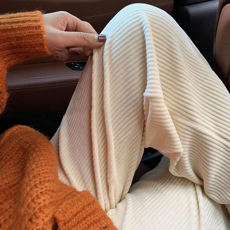 Pants Female Winter Plus Velvet Thickening Loose Slim Harsh Trousers Female Students High Waist Wild Seating Casual Straight Long Pants