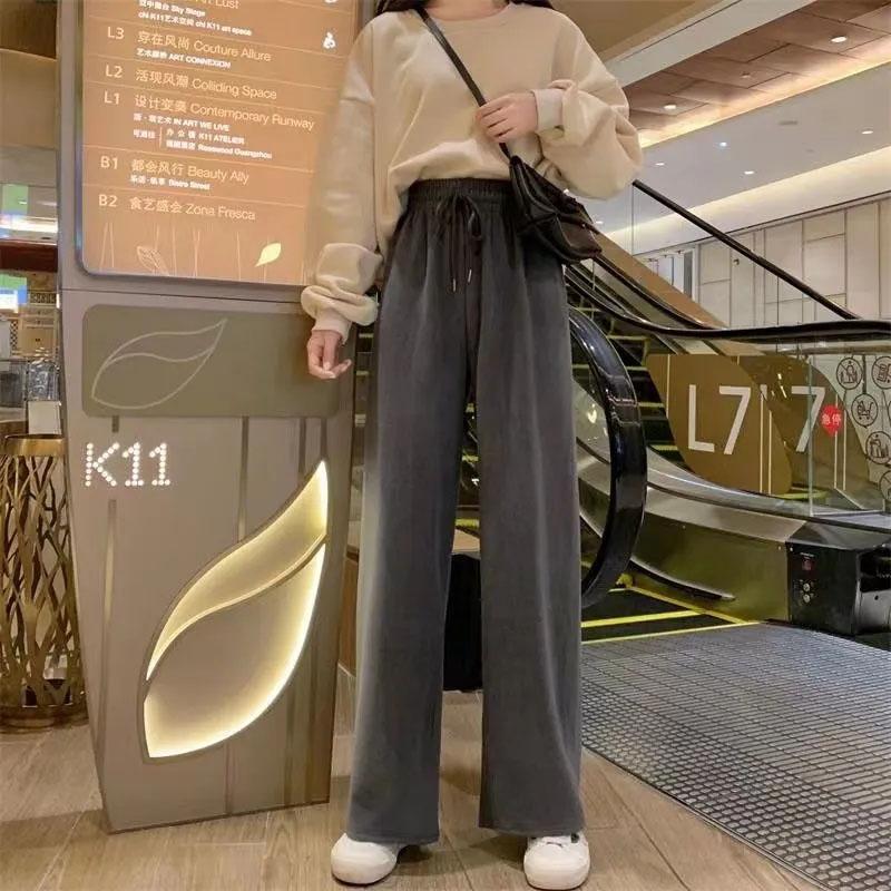 Women's Spring and Summer Casual Sports Pants Student Korean Style Loose Wide-leg Pants High-waisted Slim Vertical Straight-leg Pants Mopping Trousers