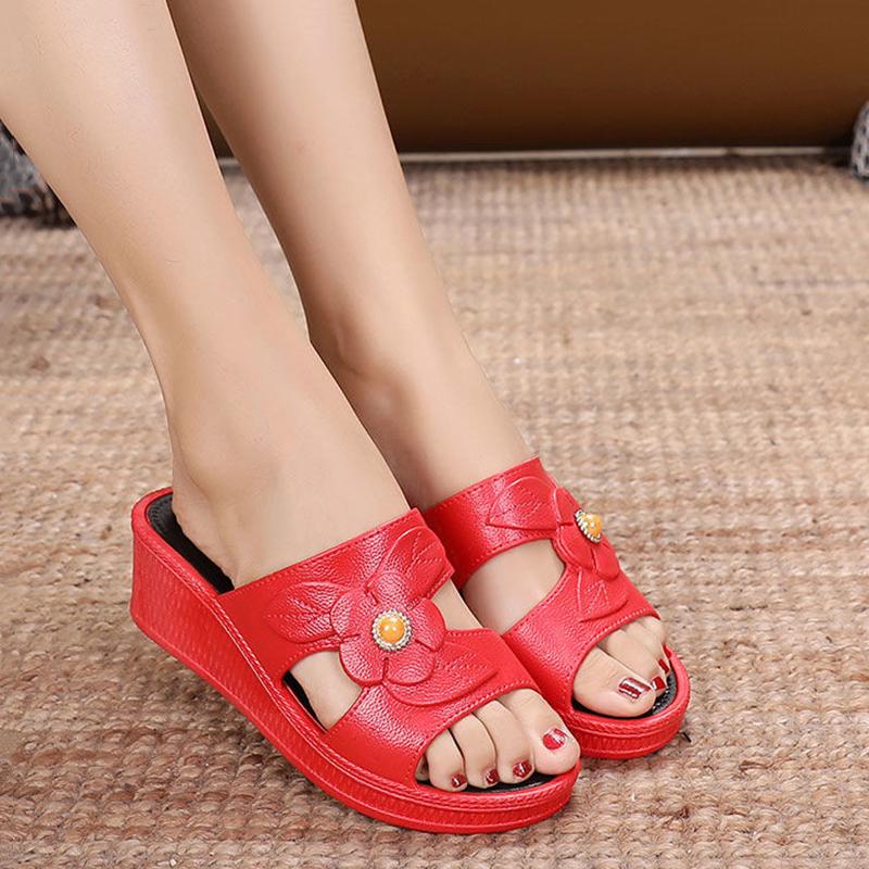 Sandals and Slippers Women Summer Outer Wear Thick Bottom Non-slip Bath Home Beach Shoes Wedge Heel Soft Bottom Ladies Slippers