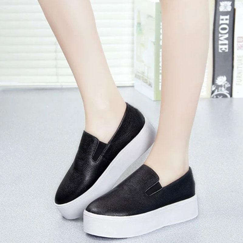 Women's Leather Thick-soled White Shoes Casual Shoes Spring and Summer All-match One-step Lazy Single Shoes Platform Female Student Shoes